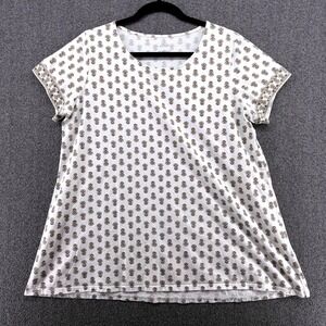 Pure Jill J Jill Medium White Floral Pima Cotton Scoop Neck Elliptical Tee- FLAW